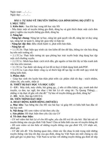 Giáo án GDCD 6 Kết nối tri thức (năng lực số)