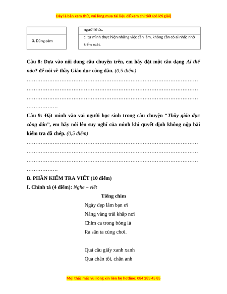 Đề thi cuối kì 1 Tiếng Việt lớp 3 Cánh diều (Đề 3)