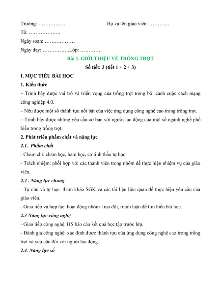Giáo án Công nghệ 10 (năng lực số)