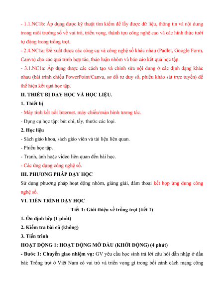 Giáo án Công nghệ 10 (năng lực số)