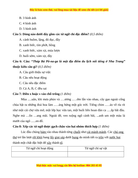 Đề thi cuối kì 1 Tiếng Việt lớp 3 Kết nối tri thức - Đề 10
