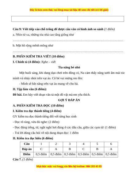 Đề thi cuối kì 1 Tiếng Việt lớp 3 Kết nối tri thức - Đề 10