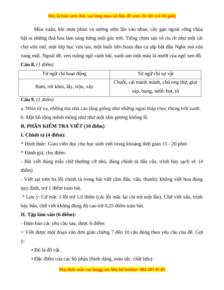 Đề thi cuối kì 1 Tiếng Việt lớp 3 Kết nối tri thức - Đề 10