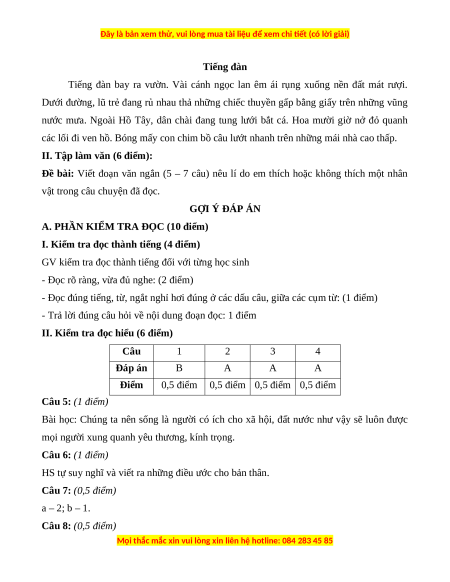 Đề thi cuối kì 1 Tiếng Việt lớp 3 Cánh diều (Đề 10)