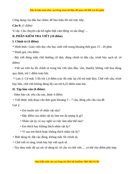 Đề thi cuối kì 1 Tiếng Việt lớp 3 Cánh diều (Đề 10)