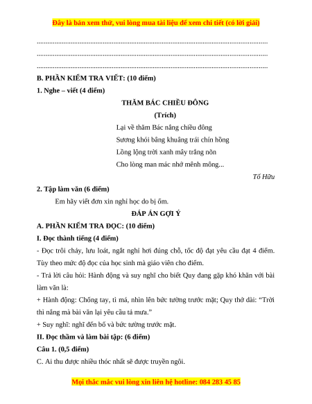 Đề thi cuối kì 1 Tiếng Việt lớp 4 Kết nối tri thức (đề 4)