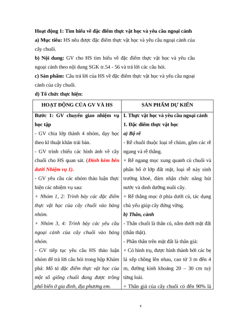 Giáo án Bài 7: Kĩ thuật trồng và chăm sóc cây chuối Công nghệ 9 Trồng cây ăn quả Kết nối tri thức