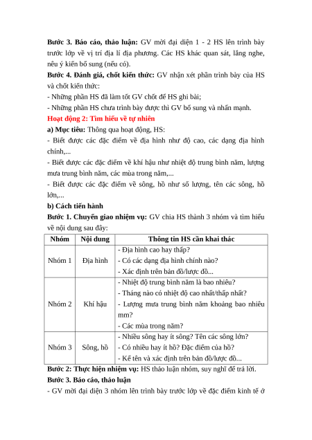 Giáo án Bài 2 Lịch sử & Địa lí lớp 4 Kết nối tri thức: Thiên nhiên và con người địa phương em