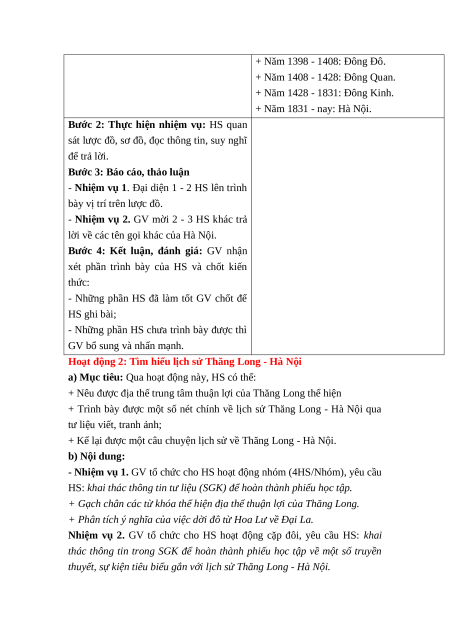 Giáo án Bài 12 Lịch sử & Địa lí lớp 4 Kết nối tri thức: Thăng Long - Hà Nội