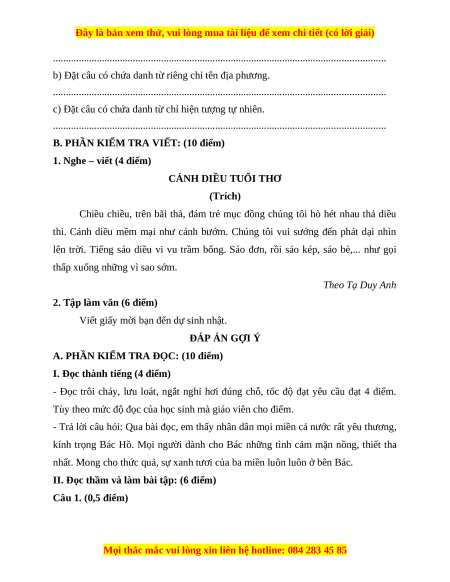 Đề thi cuối kì 1 Tiếng Việt lớp 4 Chân trời sáng tạo (đề 2)