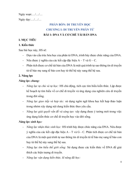 Giáo án Sinh học 12 Kết nối tri thức (năng lực số)