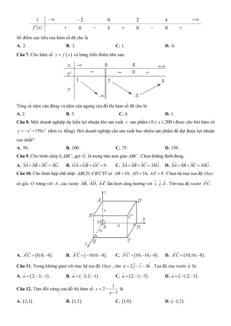 Bộ 10 Đề thi Giữa kì 1 Toán 12 Tp.HCM có đáp án