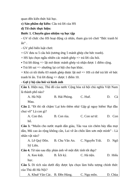 Giáo án Bài 13 Lịch sử & Địa lí lớp 4 Kết nối tri thức: Văn Miếu - Quốc Tử Giám