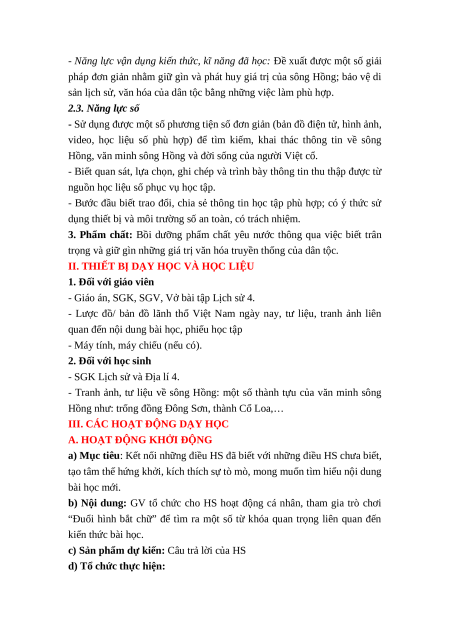 Giáo án Bài 11 Lịch sử & Địa lí lớp 4 Kết nối tri thức: Sông Hồng và văn minh Sông Hồng