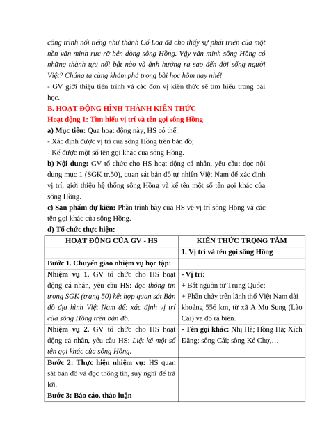 Giáo án Bài 11 Lịch sử & Địa lí lớp 4 Kết nối tri thức: Sông Hồng và văn minh Sông Hồng