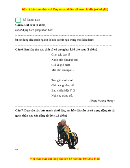 Đề thi cuối kì 1 Tiếng Việt lớp 4 Kết nối tri thức (đề 5)