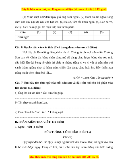 Đề thi cuối kì 1 Tiếng Việt lớp 4 Cánh diều (đề 4)