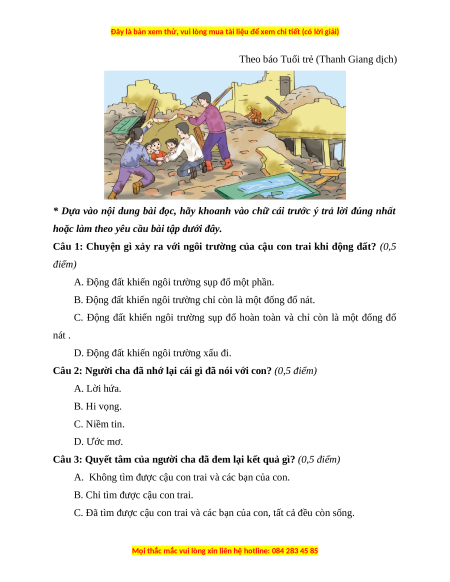 Đề thi cuối kì 1 Tiếng Việt lớp 3 Cánh diều (Đề 8)