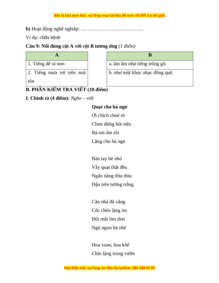 Đề thi cuối kì 1 Tiếng Việt lớp 3 Cánh diều (Đề 8)