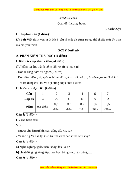 Đề thi cuối kì 1 Tiếng Việt lớp 3 Cánh diều (Đề 8)