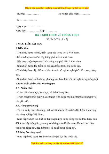Giáo án Công nghệ 7 Kết nối tri thức (năng lực số)