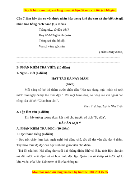 Đề thi cuối kì 1 Tiếng Việt lớp 4 Chân trời sáng tạo (đề 5)