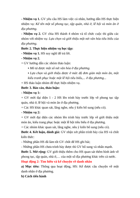 Giáo án Bài 3 Lịch sử & Địa lí lớp 4 Kết nối tri thức: Lịch sử và văn hóa truyền thống địa phương em