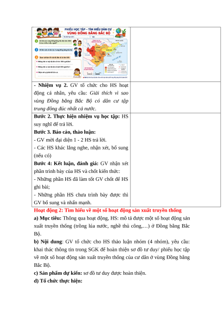 Giáo án Bài 9 Lịch sử & Địa lí lớp 4 Kết nối tri thức: Dân cư và hoạt động sản xuất ở vùng Đồng bằng Bắc Bộ