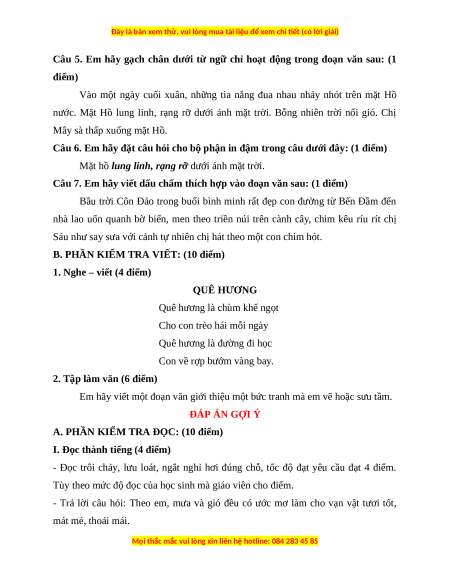 Đề thi cuối kì 1 Tiếng Việt lớp 3 Chân trời sáng tạo - Đề 7