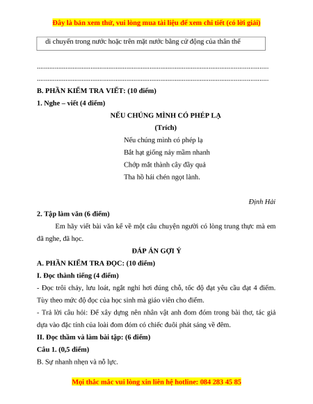 Đề thi cuối kì 1 Tiếng Việt lớp 4 Cánh diều (đề 8)