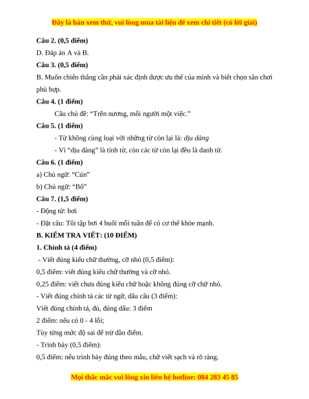 Đề thi cuối kì 1 Tiếng Việt lớp 4 Cánh diều (đề 8)
