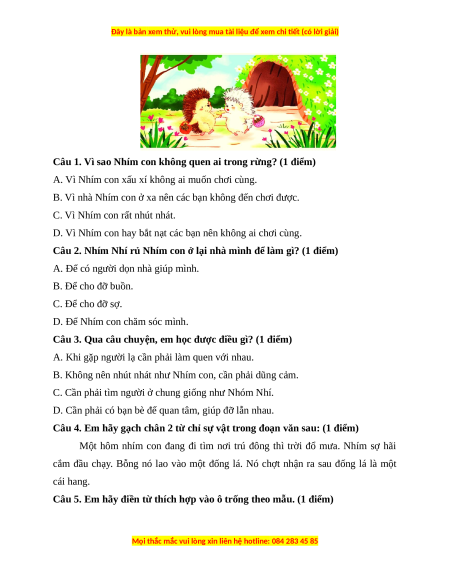 Đề thi cuối kì 1 Tiếng Việt lớp 3 Chân trời sáng tạo - Đề 4