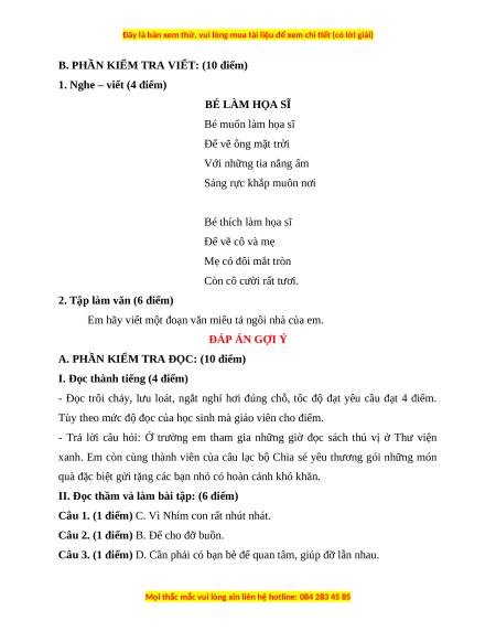 Đề thi cuối kì 1 Tiếng Việt lớp 3 Chân trời sáng tạo - Đề 4