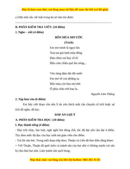 Đề thi cuối kì 1 Tiếng Việt lớp 4 Cánh diều (đề 7)