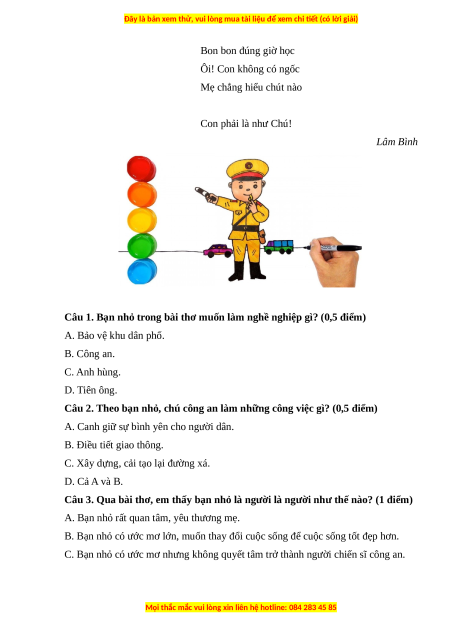 Đề thi cuối kì 1 Tiếng Việt lớp 3 Chân trời sáng tạo - Đề 10