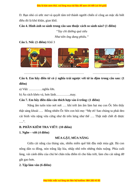 Đề thi cuối kì 1 Tiếng Việt lớp 3 Chân trời sáng tạo - Đề 10