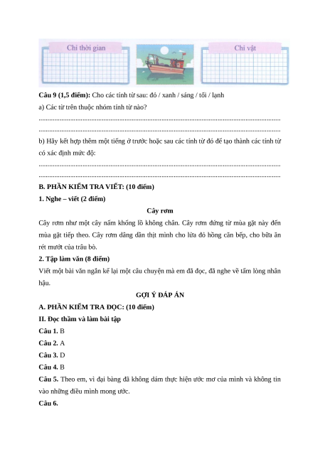 Đề thi giữa kì 1 Tiếng Việt lớp 4 Chân trời sáng tạo (đề 9)