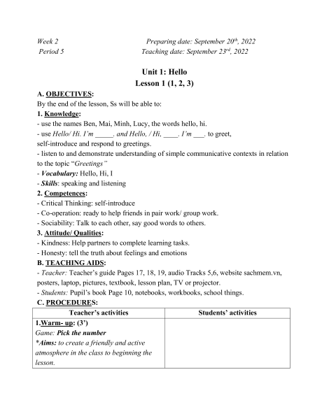 Giáo án Tiếng Anh 3 Global success (năng lực số)