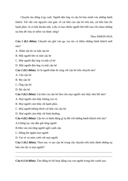 Đề thi giữa kì 1 Tiếng Việt lớp 4 Chân trời sáng tạo (đề 7)