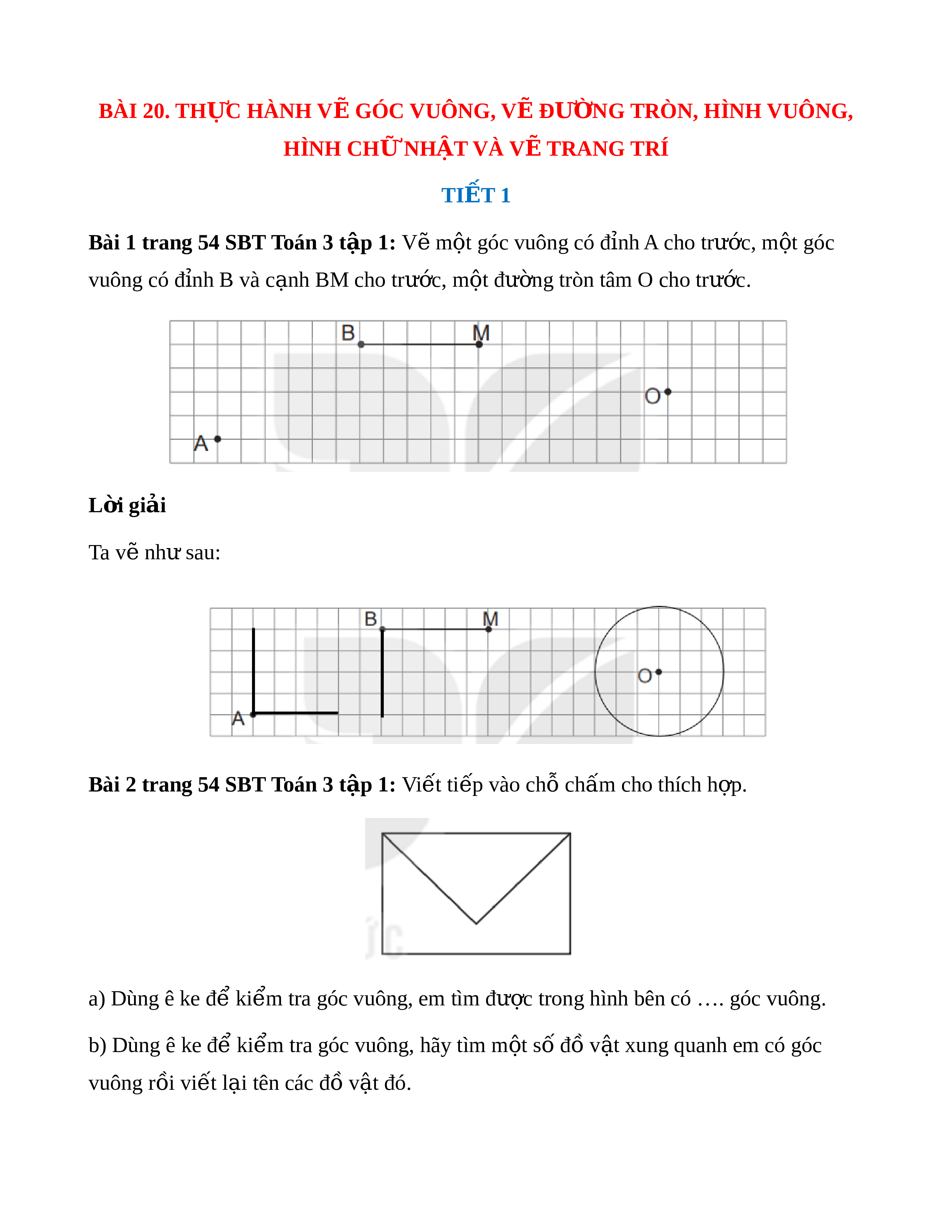 VBT Toán lớp 3 Bài 20 (Kết nối tri thức): Thực hành vẽ góc vuông ...