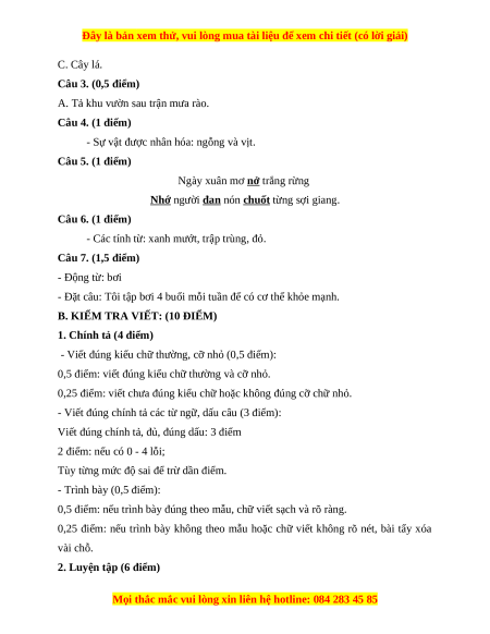 Đề thi cuối kì 1 Tiếng Việt lớp 4 Chân trời sáng tạo (đề 7)