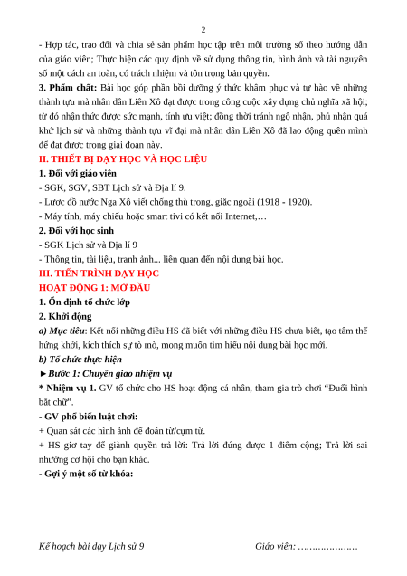 Giáo án Bài 1 Lịch sử 9 Kết nối tri thức: Nước Nga và Liên Xô từ năm 1918 đến năm 1945