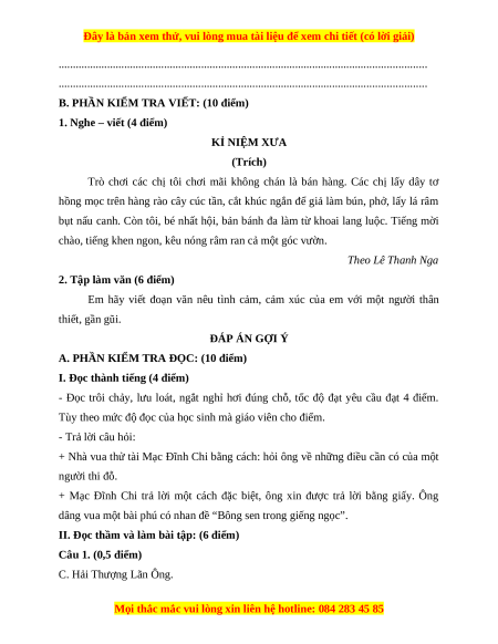 Đề thi cuối kì 1 Tiếng Việt lớp 4 Chân trời sáng tạo (đề 4)