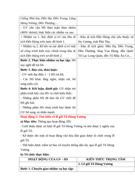 Giáo án Bài 7 Lịch sử & Địa lí lớp 4 Kết nối tri thức: Đền Hùng và lễ giỗ Tổ Hùng Vương