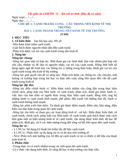 Giáo án KTPL 11 Kết nối tri thức (năng lực số)