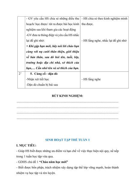 Giáo án Hoạt động trải nghiệm lớp 1 (sách mới) | Giáo án Hoạt động trải nghiệm lớp 1
