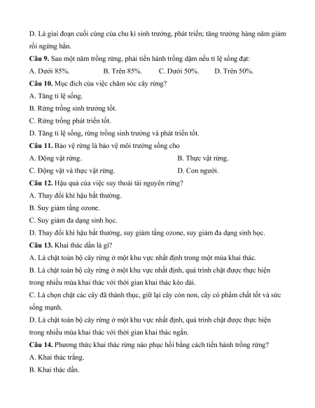 8 Đề thi Giữa kì 1 Công nghệ Lâm nghiệp - Thủy sản 12 (có lời giải)