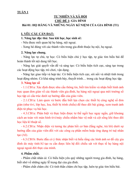 Giáo án Tự nhiên xã hội lớp 3 (sách mới) | Giáo án Tự nhiên và xã hội lớp 3