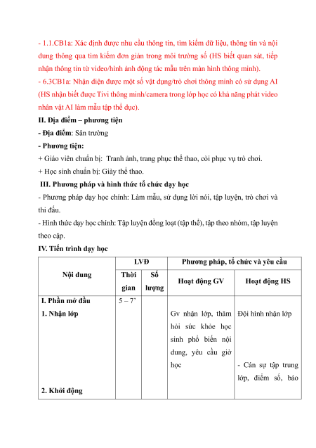 Giáo án GDTC lớp 1 (sách mới) | Giáo án Giáo dục thể chất lớp 1