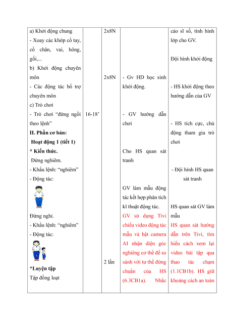 Giáo án GDTC lớp 1 (sách mới) | Giáo án Giáo dục thể chất lớp 1